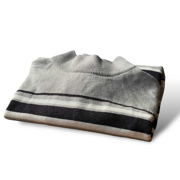 Vintage 70s Croft & Barrow Striped Mock Neck Knit Top Short Sleeve Sweater - Picture 9 of 10